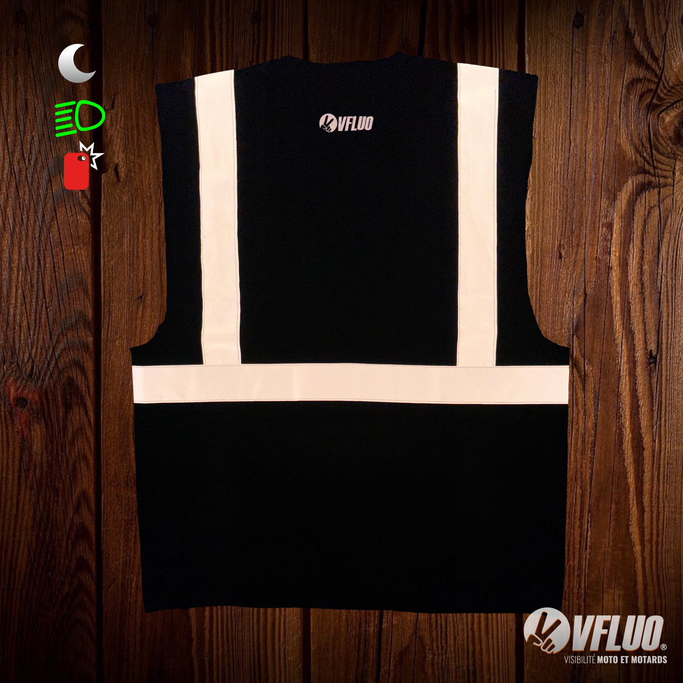 Gilet réfléchissant multifonction V-Safety Vest – Noir avec logo VFLUO