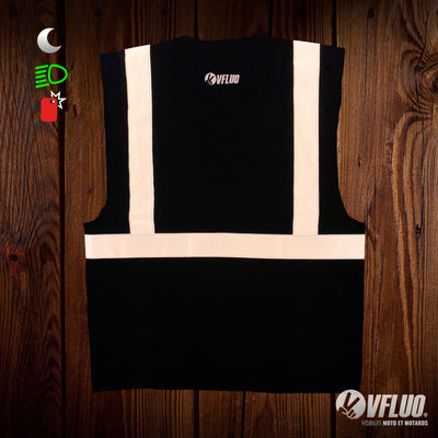 Gilet réfléchissant multifonction V-Safety Vest – Noir avec logo VFLUO