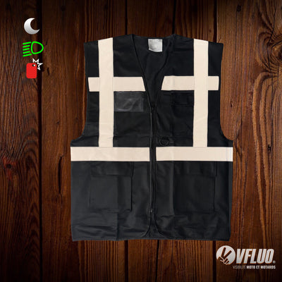 Gilet réfléchissant multifonction V-Safety Vest – Noir avec logo VFLUO