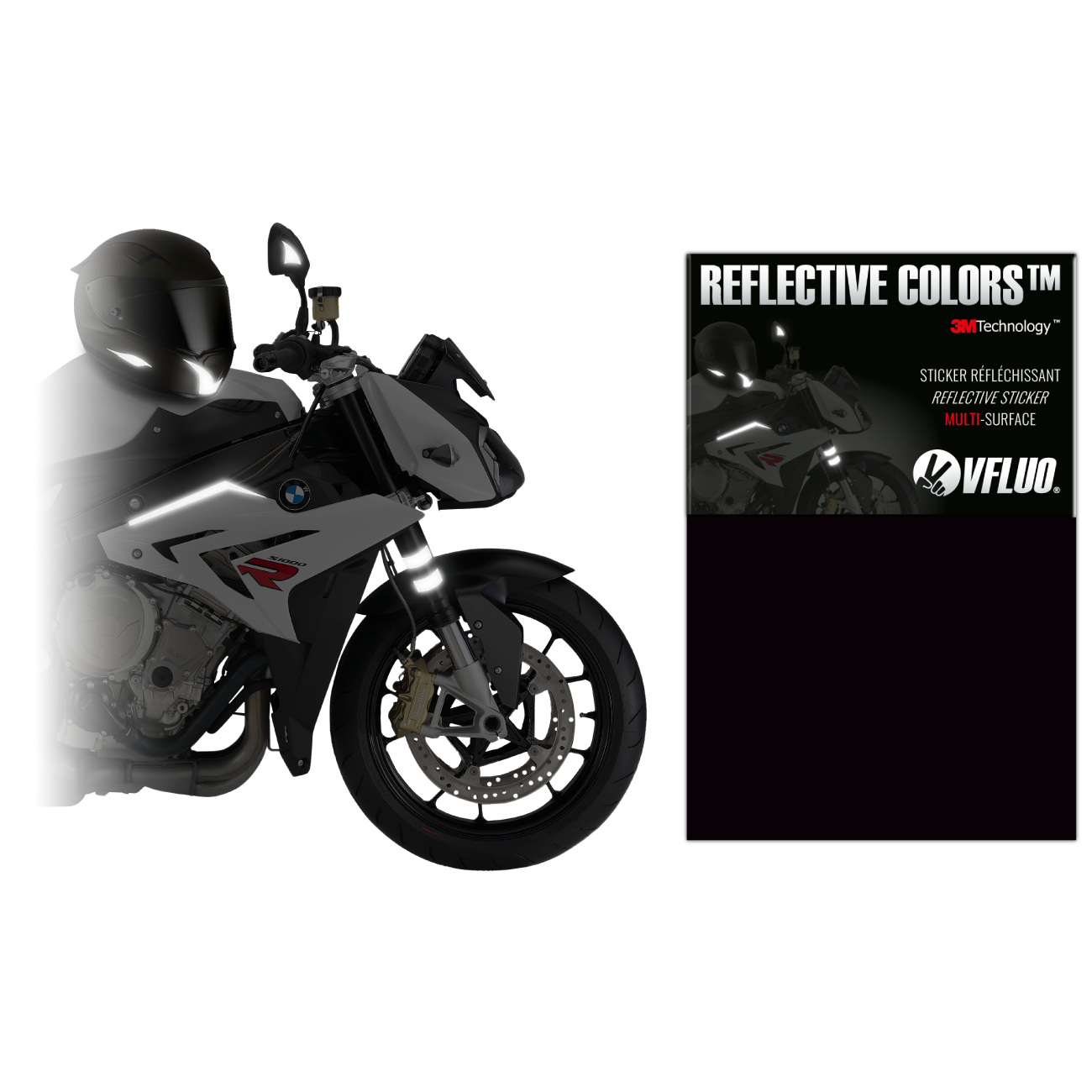 Stickers réfléchissants BLACK STANDARD - 4 bandes rétro réfléchissants noir casque  moto - Moto Vision
