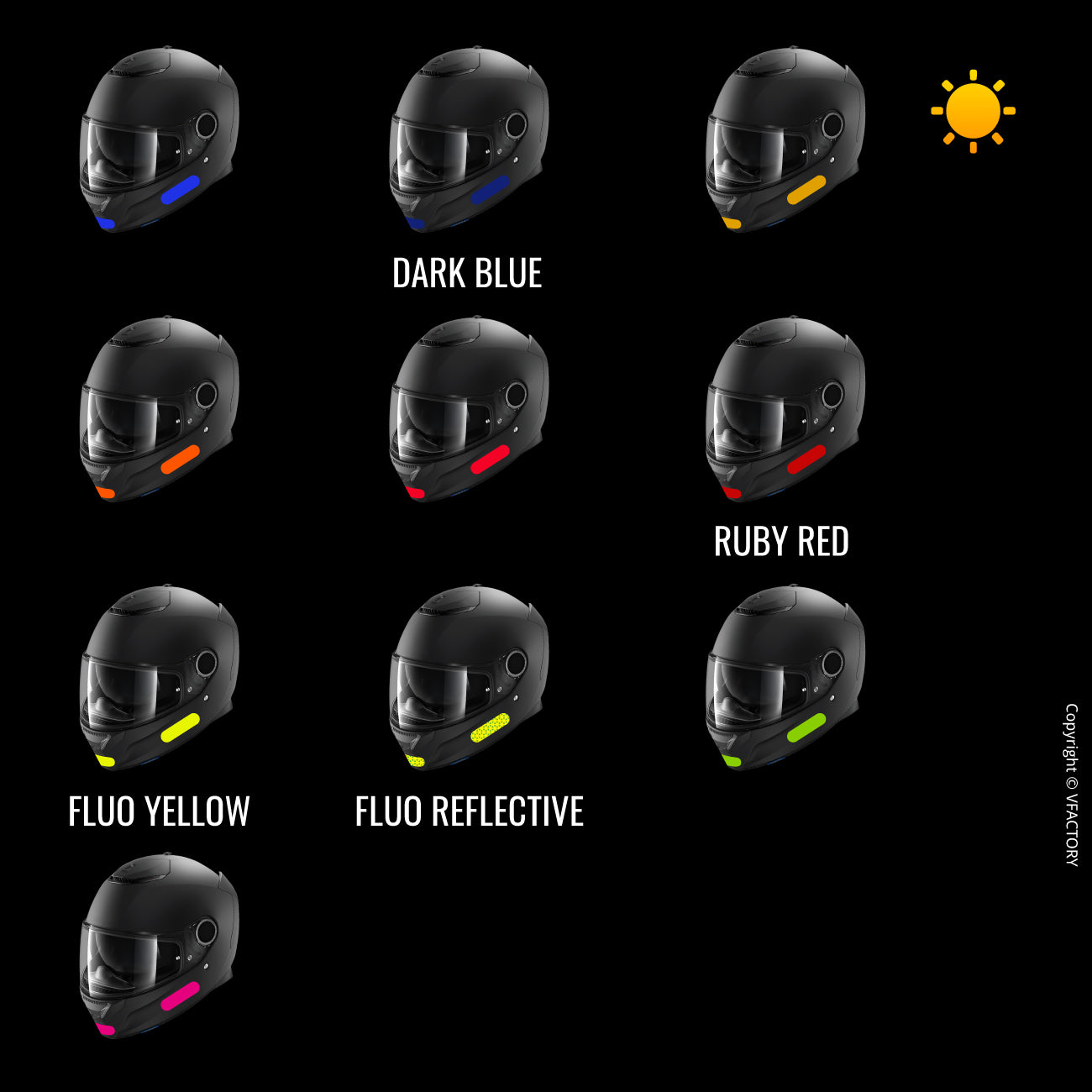 4 stickers réfléchissants standards couleur casque moto 3M™ VFLUO 🇫🇷